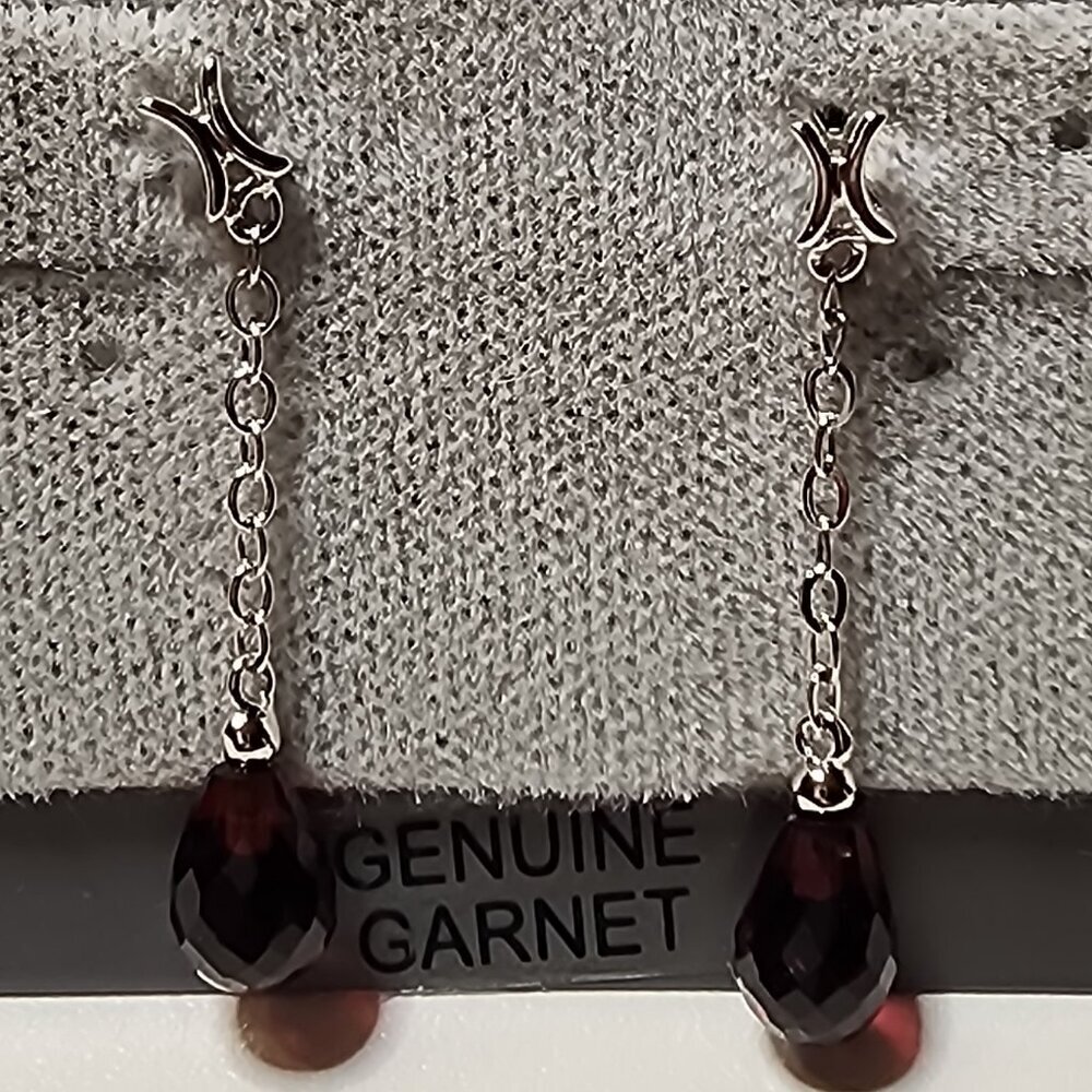 925  Sterling Silver Dangle Earrings with Genuine Garnet Gemstones